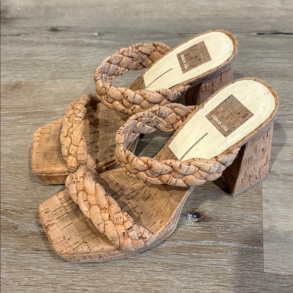 EUC [Dolce Vita] Ashby Cork Braided Slip-On Black Heel Sandals Women’s 7.5 - Picture 5 of 10